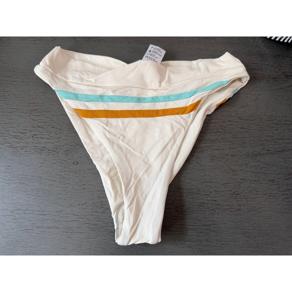 L*Space Wilson Bikini Bottom Bitsy Cut Cream Blue Gold Stripe XS CBWLB19